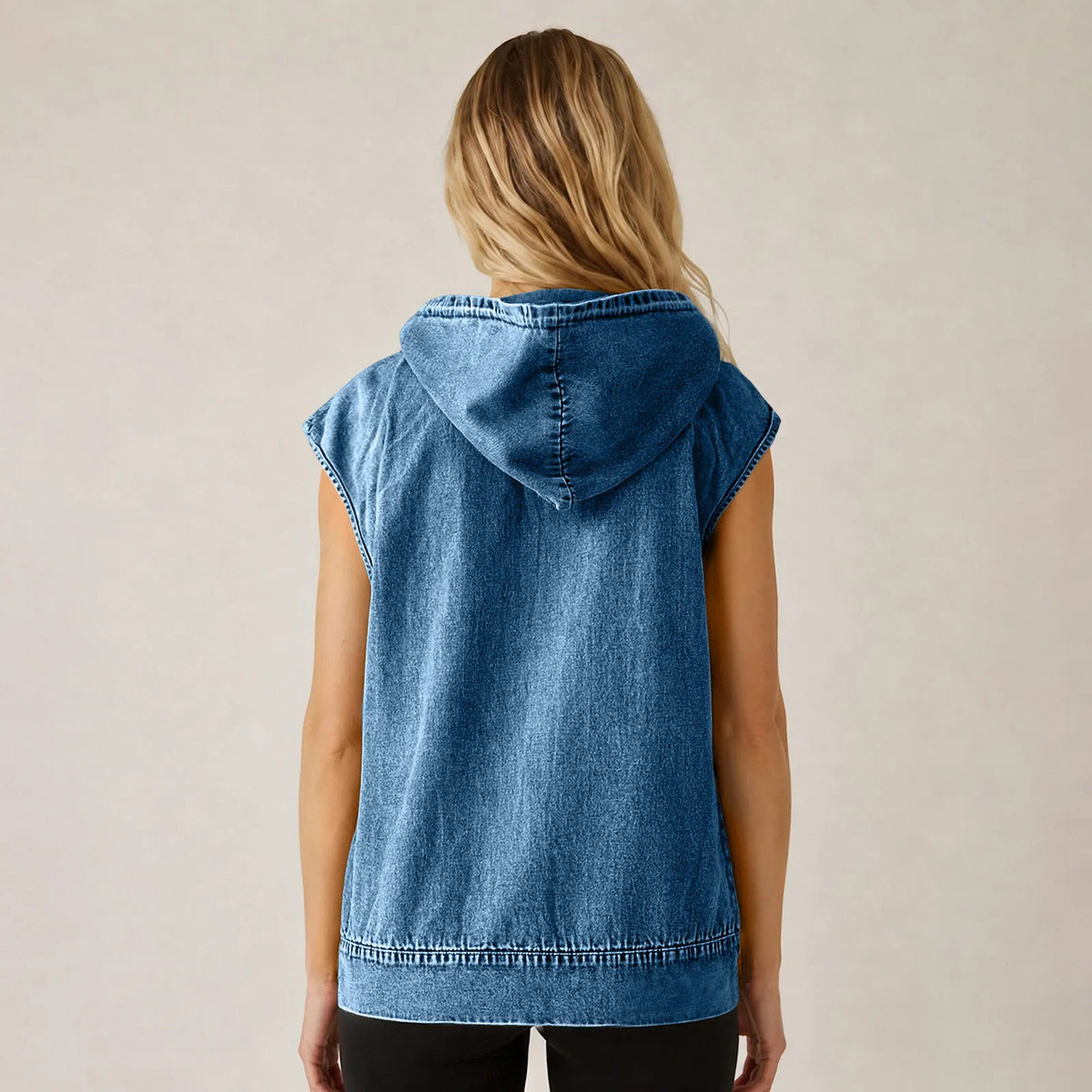 Denim Vest Winslow™ with Adjustable Hood, Front Zipper and Oversized Fit