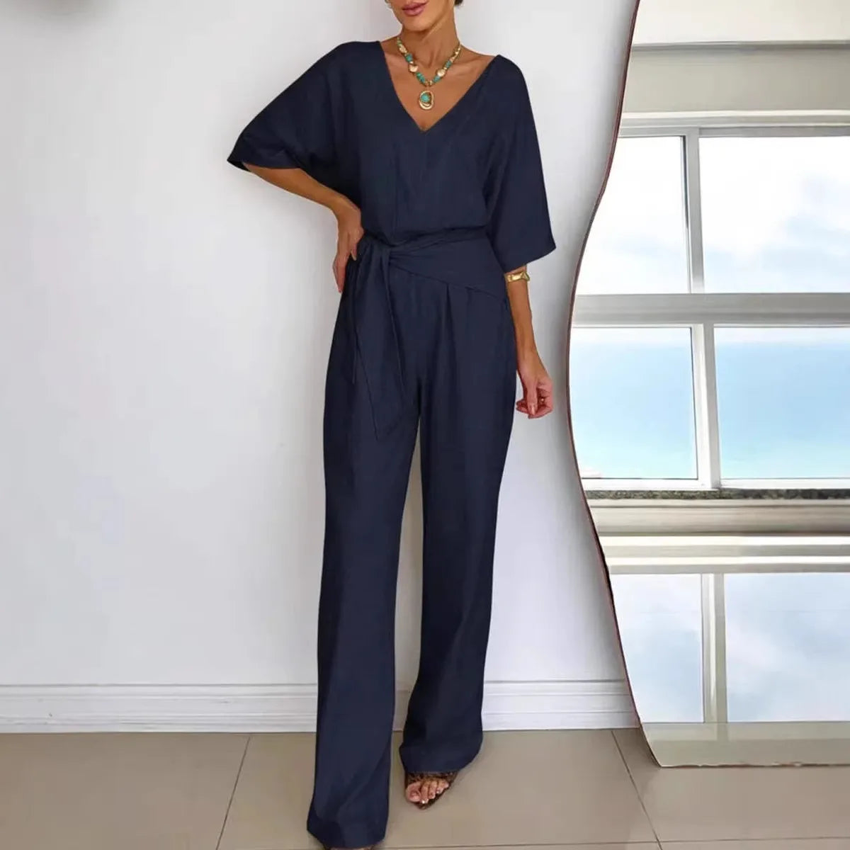 Jumpsuit Brianna™ with V-Neck, Tie Waist and Wide-Leg Fit
