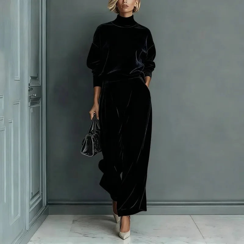 Set Rosamund™ with Velvet-Touch High-Neck Top and Wide-Leg Pants