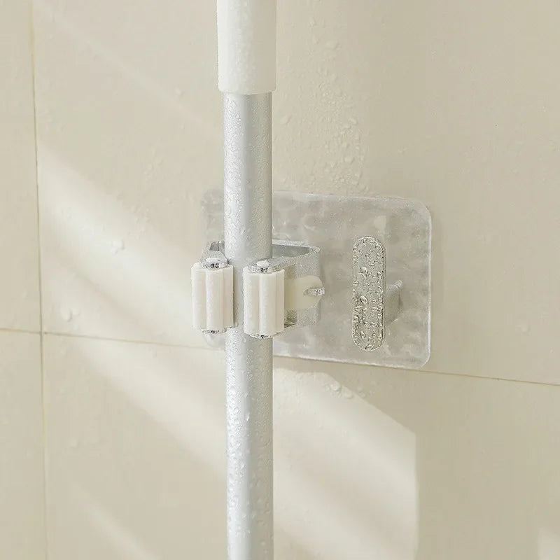 Wall Mounted Mop and Broom Holder – Adhesive Organizer with Extra Hook