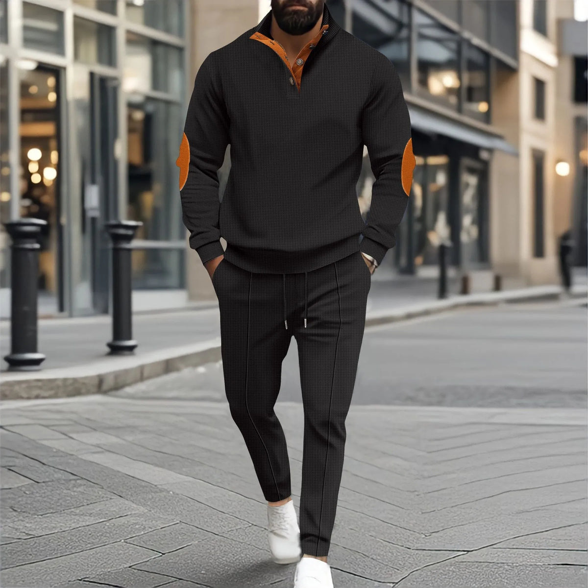 Set Hudson™ with High-Collar Pullover, Elbow Patches and Tapered Pants