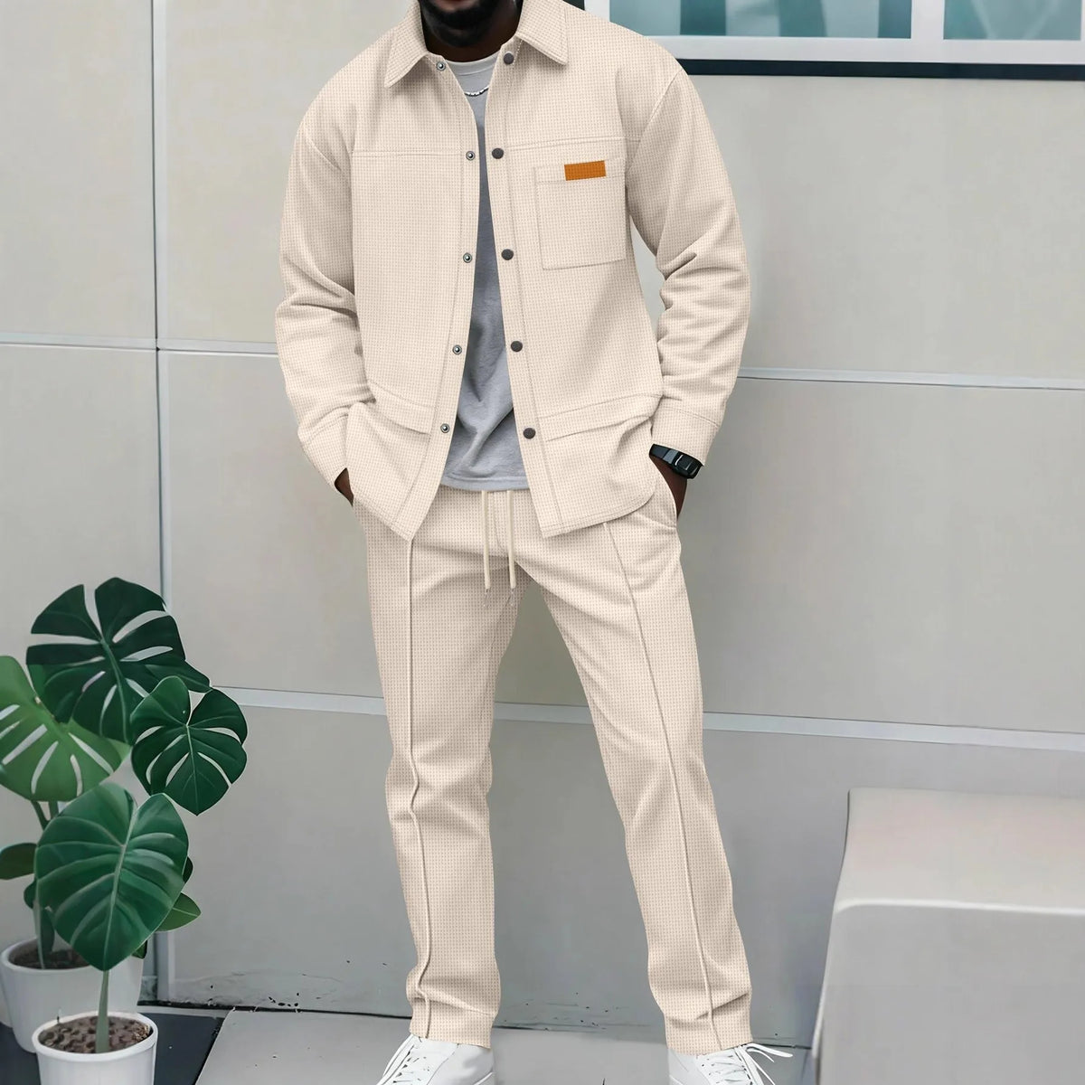 Vercelli™ Textured Fabric Set with Long-Sleeve Shirt and Straight-Leg Pants
