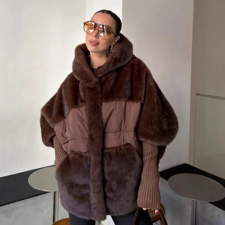 Bordeaux™ Velvety Faux Fur Coat with Oversized Design