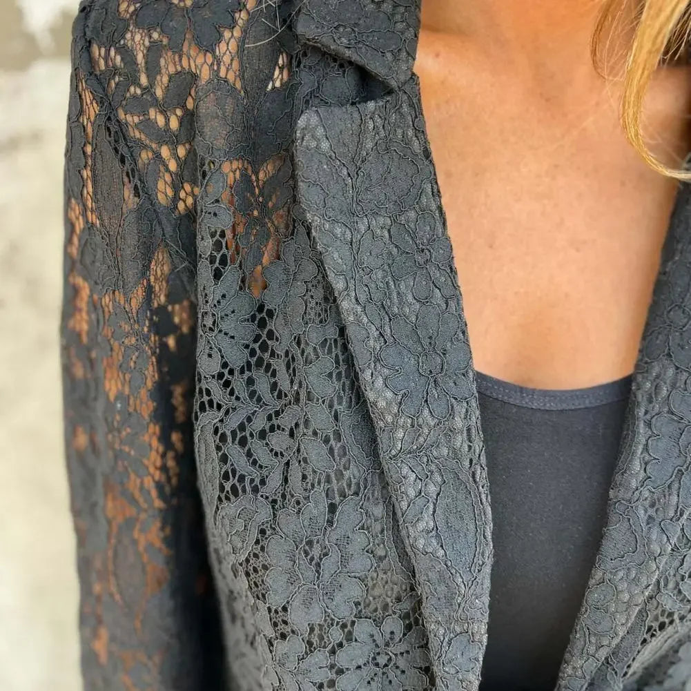 Black Rose™ Blazer in Floral Lace with a Light Drape and Timeless Elegance / An Icon of Sophistication and Feminine Charm!