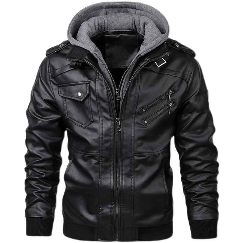 WolfRider™ Jacket in Premium Leather with Removable Hood and Strategic Pockets / The Style of a Man Who Owns the Cold!