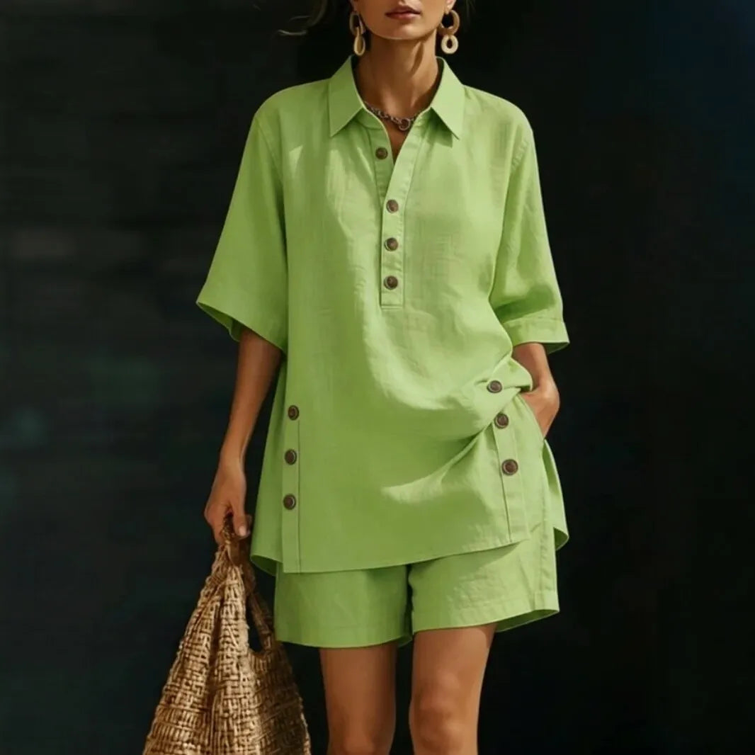 Velena™ Set With a Button-Front Top and Relaxed-Fit Shorts / Elegance for Warm-Weather Days