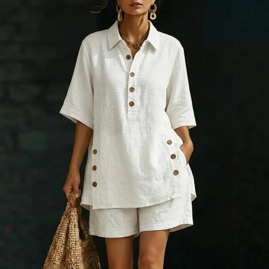 Velena™ Set With a Button-Front Top and Relaxed-Fit Shorts / Elegance for Warm-Weather Days