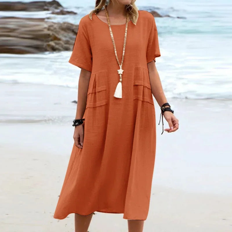 Alessia™ Cotton-Linen Dress with Layered Side Details