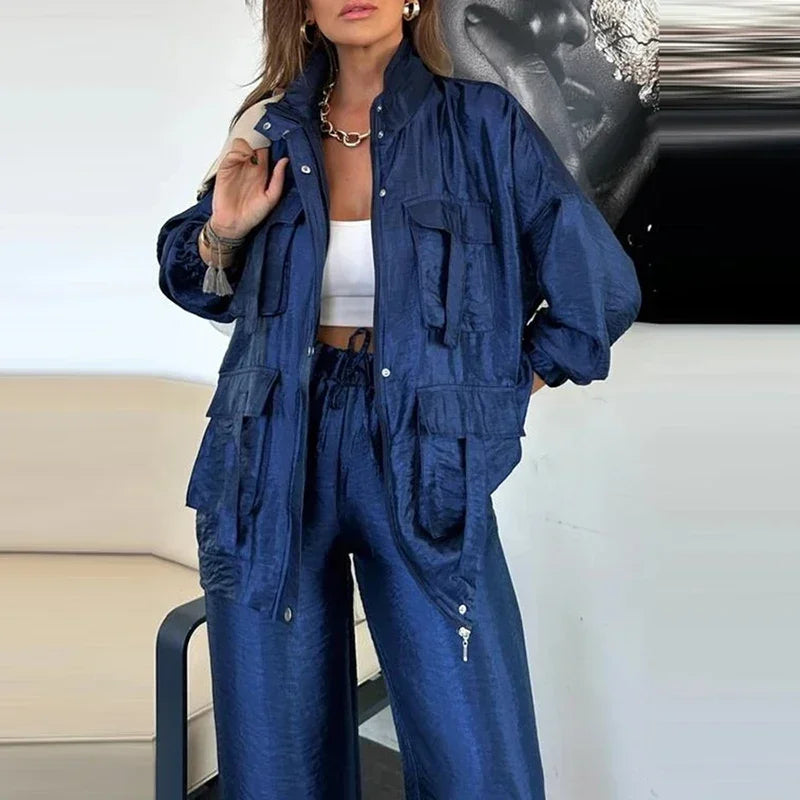 Madonna™ Set in Textured Satin with Strategic Pockets / Urban Sophistication that Stands Out Wherever You Go!
