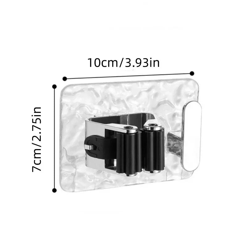Wall Mounted Mop and Broom Holder – Adhesive Organizer with Extra Hook