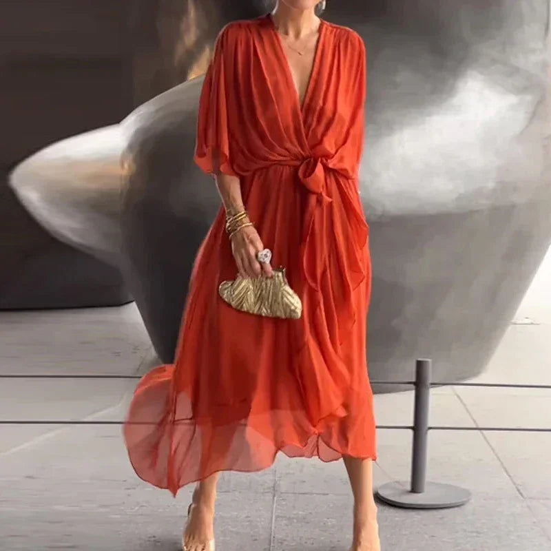 Lumière™ Dress with Flowing Sleeves and Adjustable Waist / The Perfect Balance between Lightness and Elegance!