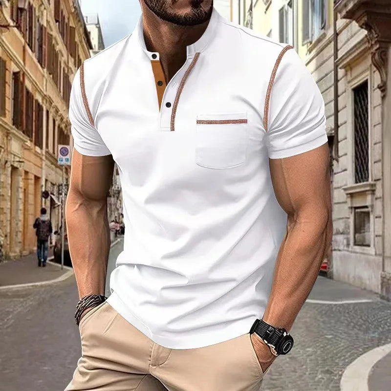 Tavren™ Casual Shirt with Mandarin Collar and Contrast Trim