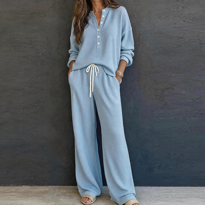 Set Willow™ with Textured Button-Front Top and Wide-Leg Pants