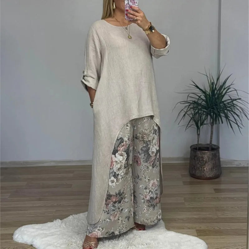 Botanique™ Set with Long Blouse and Floral Print Pants / Artistic Style with Impeccable Fit!