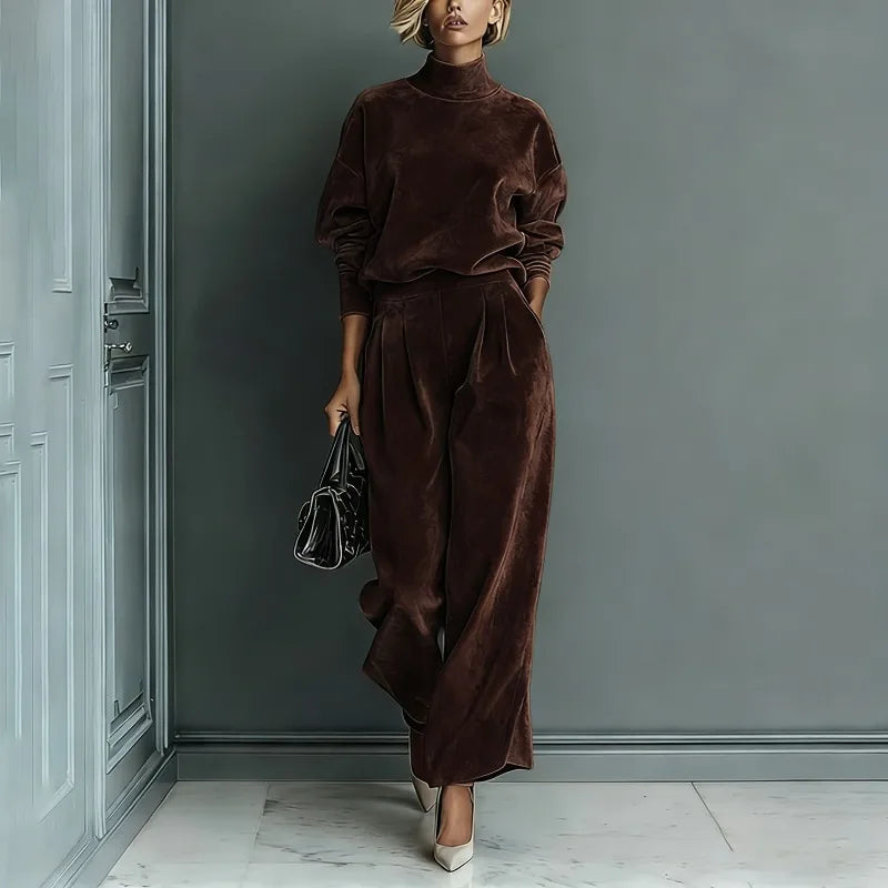 Set Rosamund™ with Velvet-Touch High-Neck Top and Wide-Leg Pants