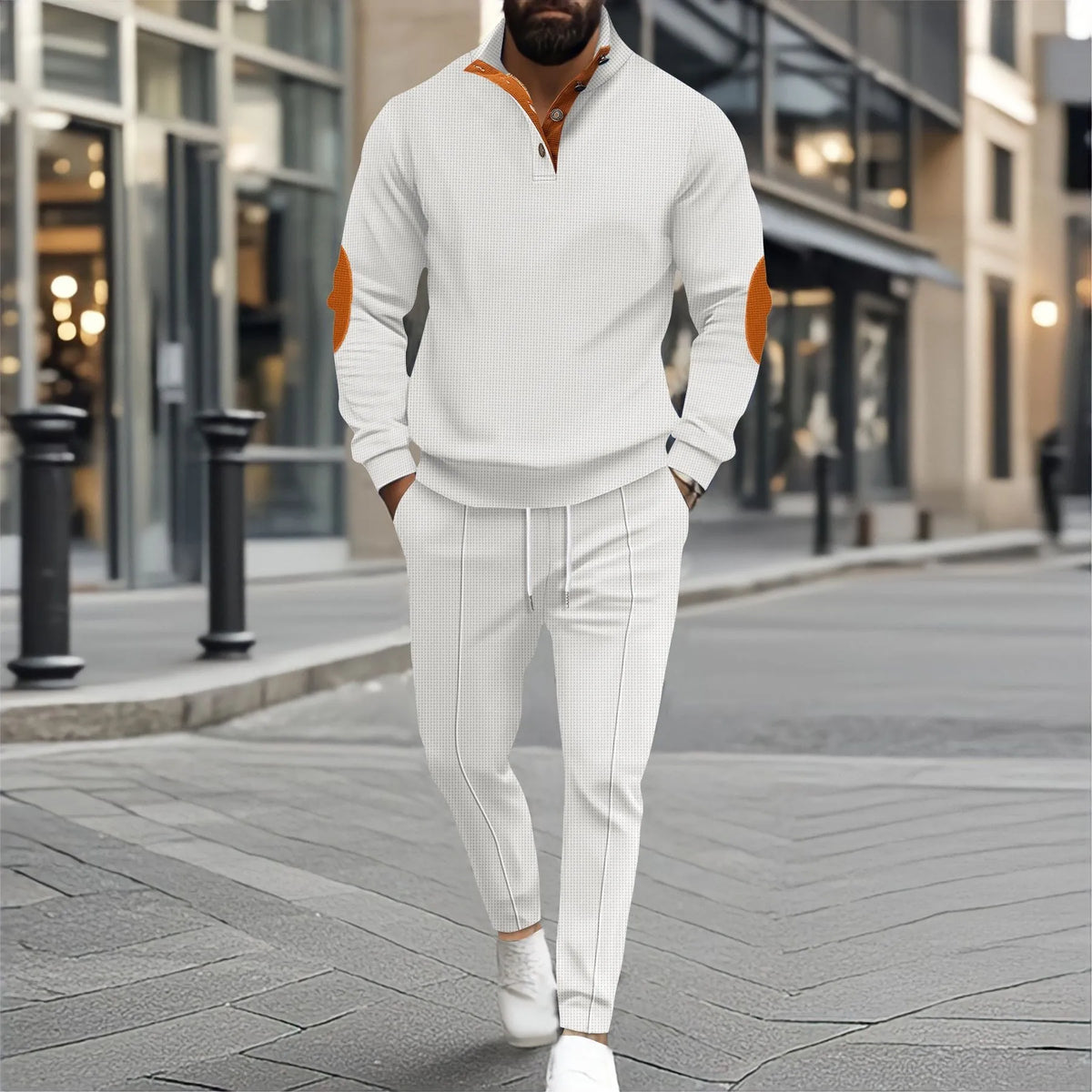 Set Hudson™ with High-Collar Pullover, Elbow Patches and Tapered Pants