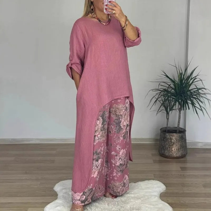 Botanique™ Set with Long Blouse and Floral Print Pants / Artistic Style with Impeccable Fit!