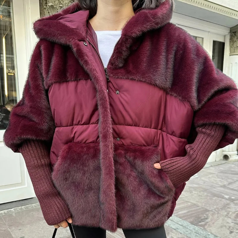Bordeaux™ Velvety Faux Fur Coat with Oversized Design
