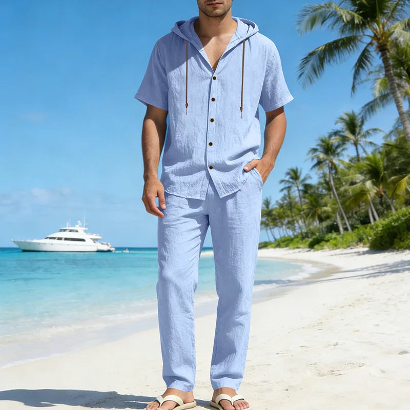 Set Sorrento™ in Cotton-Linen with Hooded Shirt and Drawstring Pants