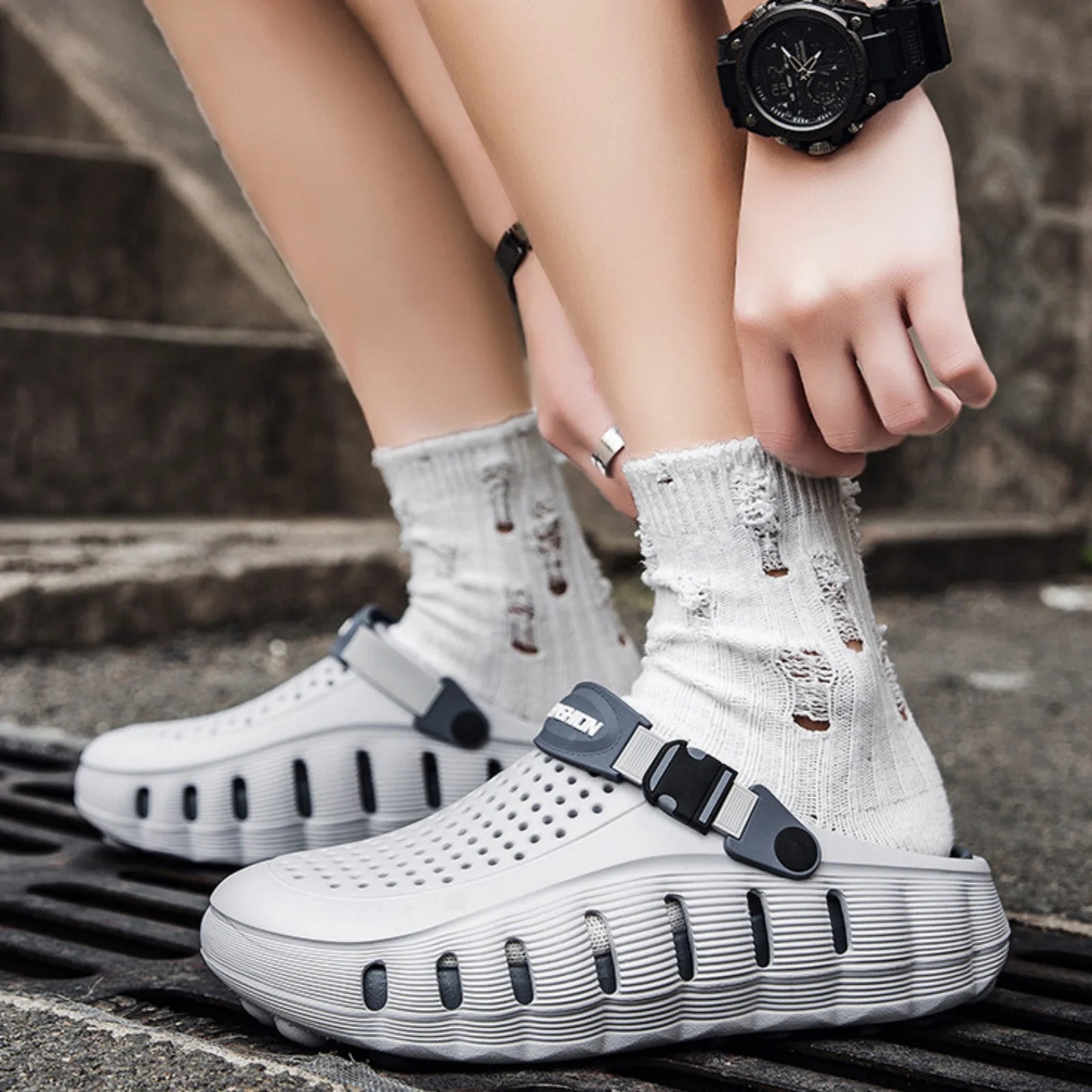 Orven™ Men’s Clog With a Perforated Upper, Adjustable Strap and Platform Sole