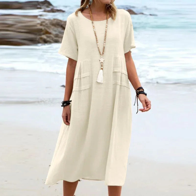 Alessia™ Cotton-Linen Dress with Layered Side Details