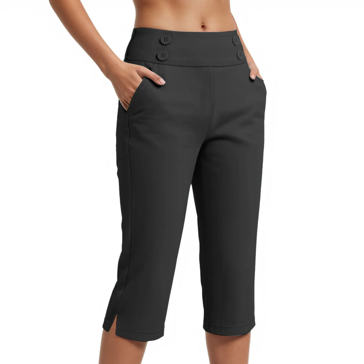 Capri Pants Olivia™ with High Waist, Button Detail and Side Pockets