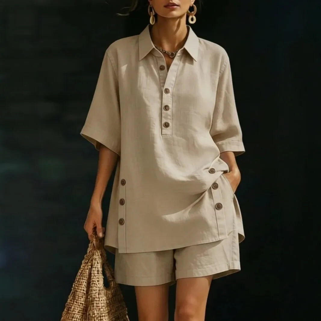 Velena™ Set With a Button-Front Top and Relaxed-Fit Shorts / Elegance for Warm-Weather Days