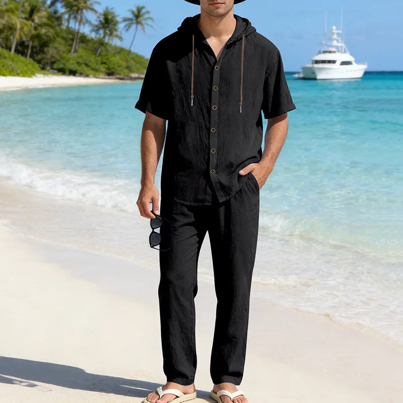 Set Sorrento™ in Cotton-Linen with Hooded Shirt and Drawstring Pants