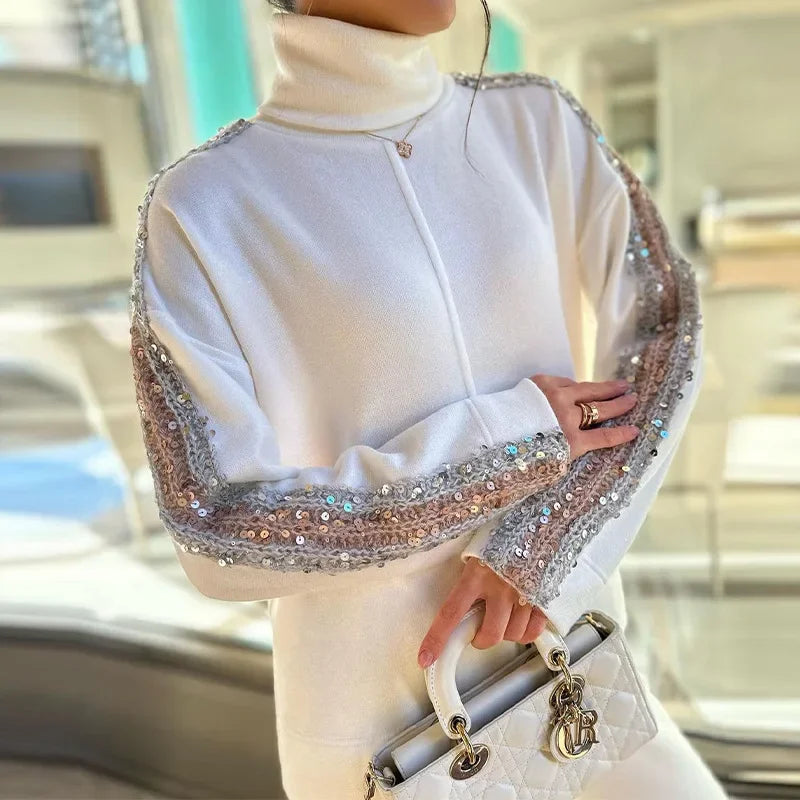 Elysian™ Set with Shiny Side Sweatshirt and High Neck / For Women Who Shine with Style and Softness!