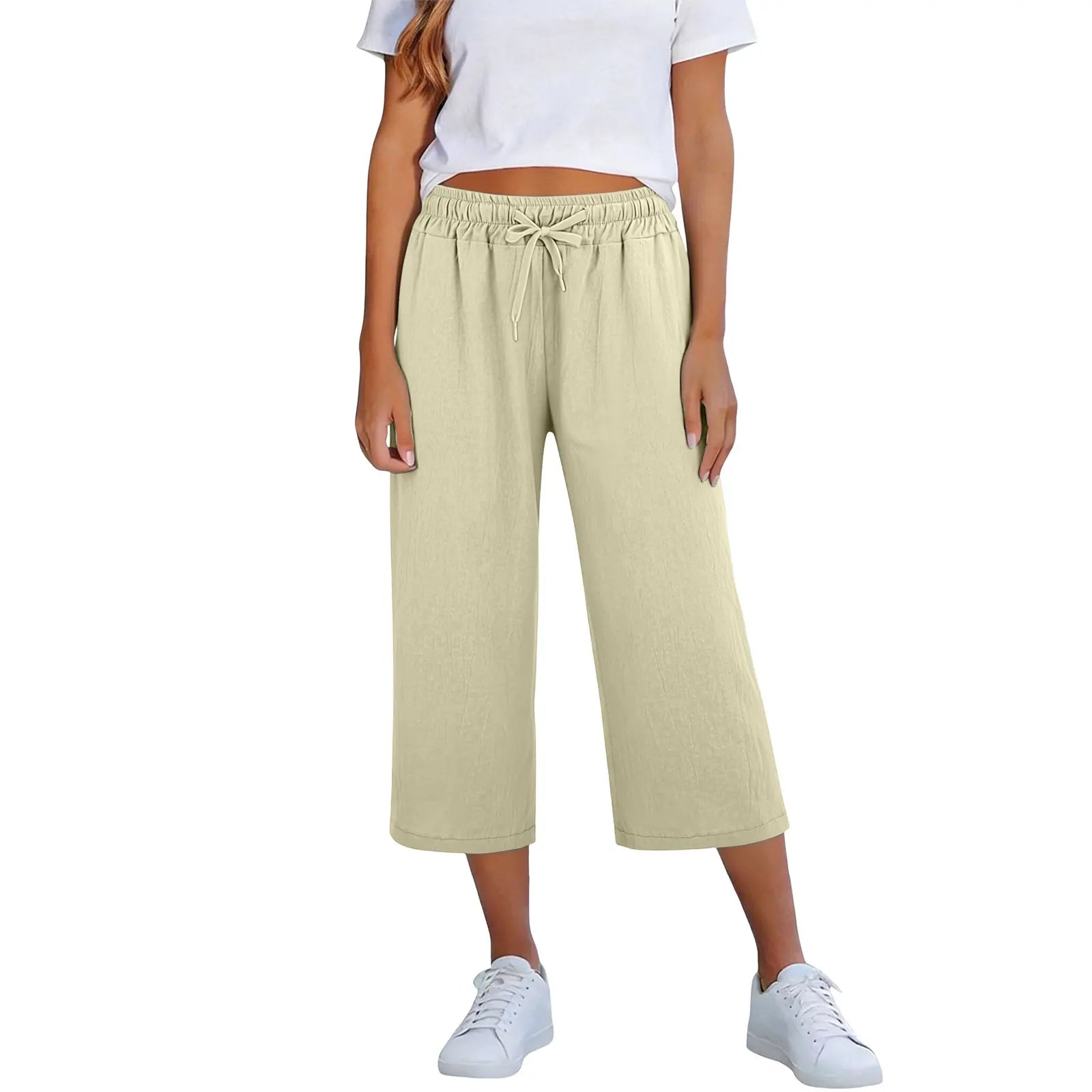 Lisia™ Cropped Wide-Leg Pants With Elastic Waist And Adjustable Drawstring