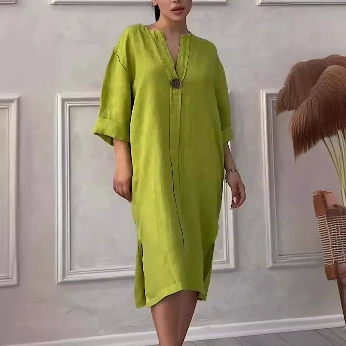 Toronto™ Dress in Cotton Linen with Loose Fit / Tropical Elegance with a Touch of Modern Sophistication!