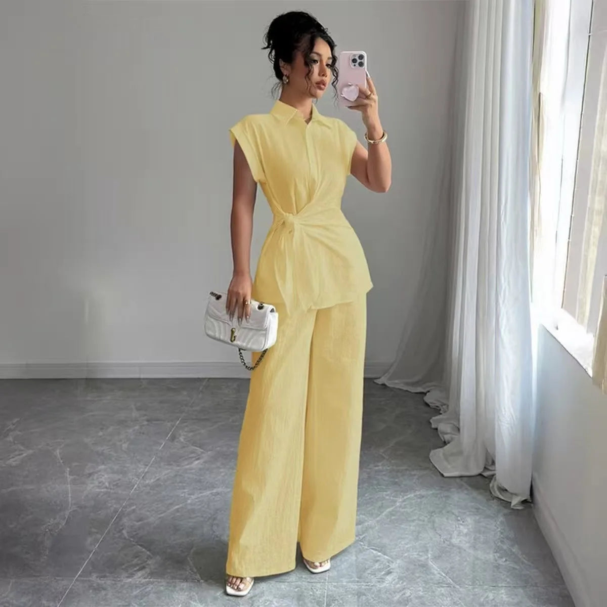 Set Elspeth™ with Button-Front Shirt and Wide-Leg Pants