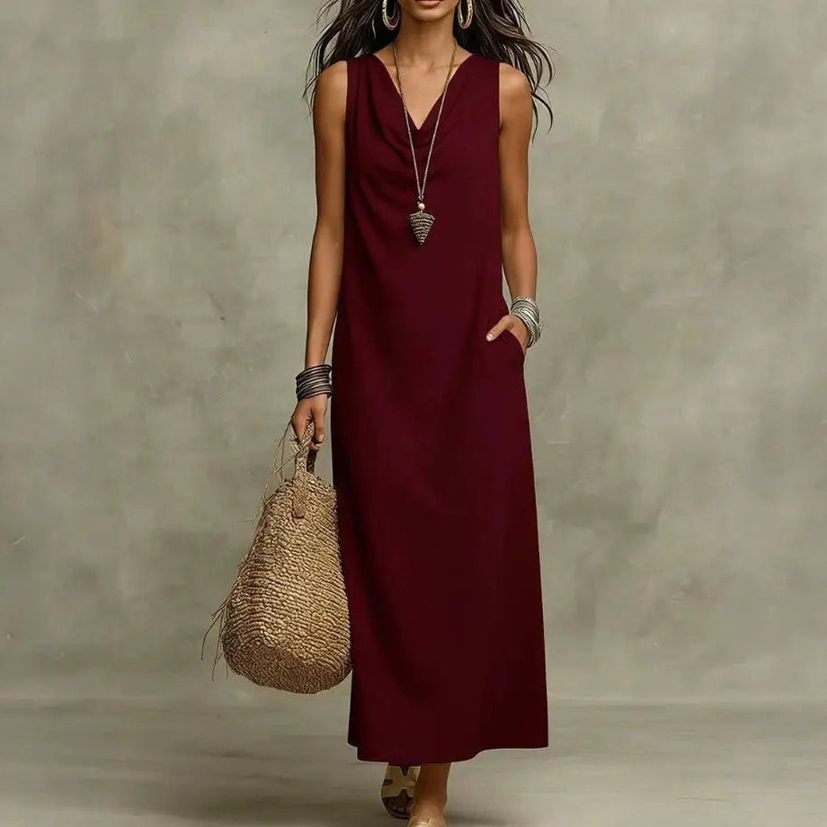 Aveline™ Dress with Draped Neckline, Relaxed Fit and Side Pockets