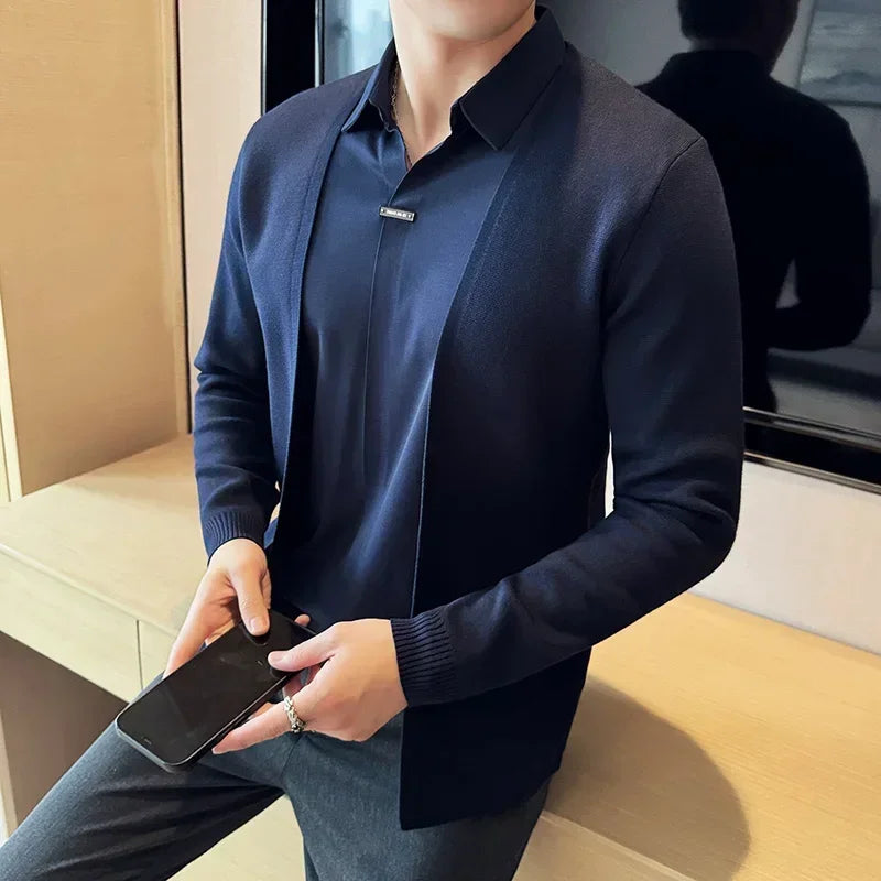 Men’s Layered Shirt with Cardigan Effect – Refined Overlay Design for Maximum Practicality