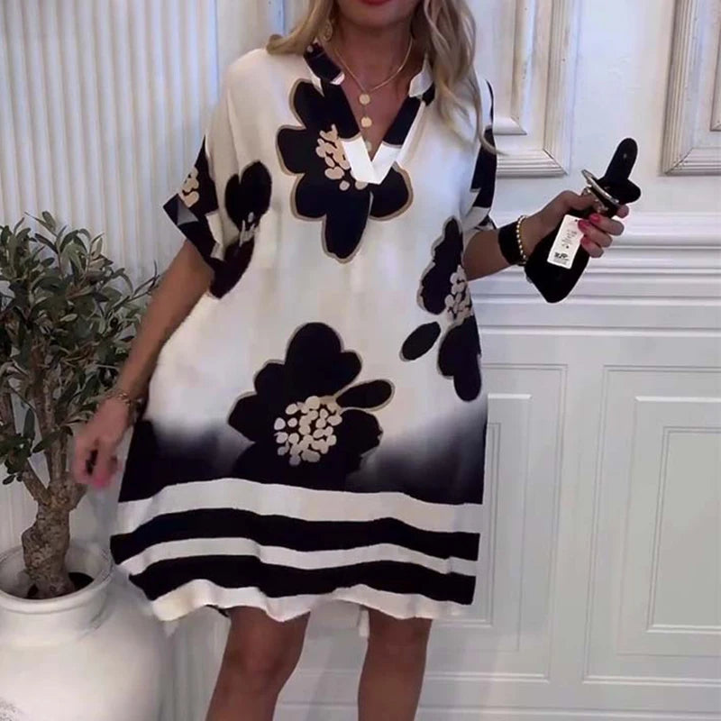 Noir Bloom™ Dress with Artistic Floral Print and Loose Fit / The Subtle Power of a Style that Speaks for Itself!