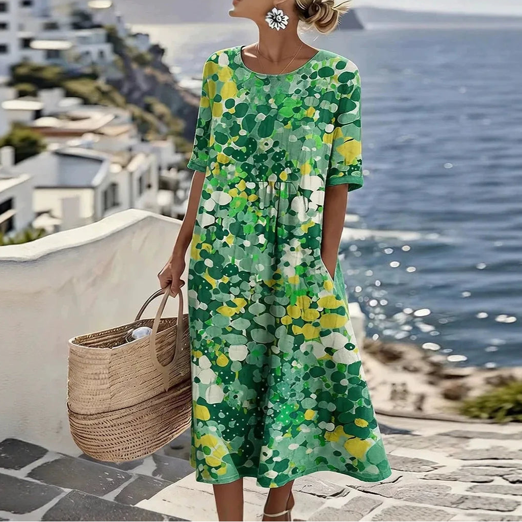 Florenne™ Dress with Abstract Floral Print and Relaxed Silhouette