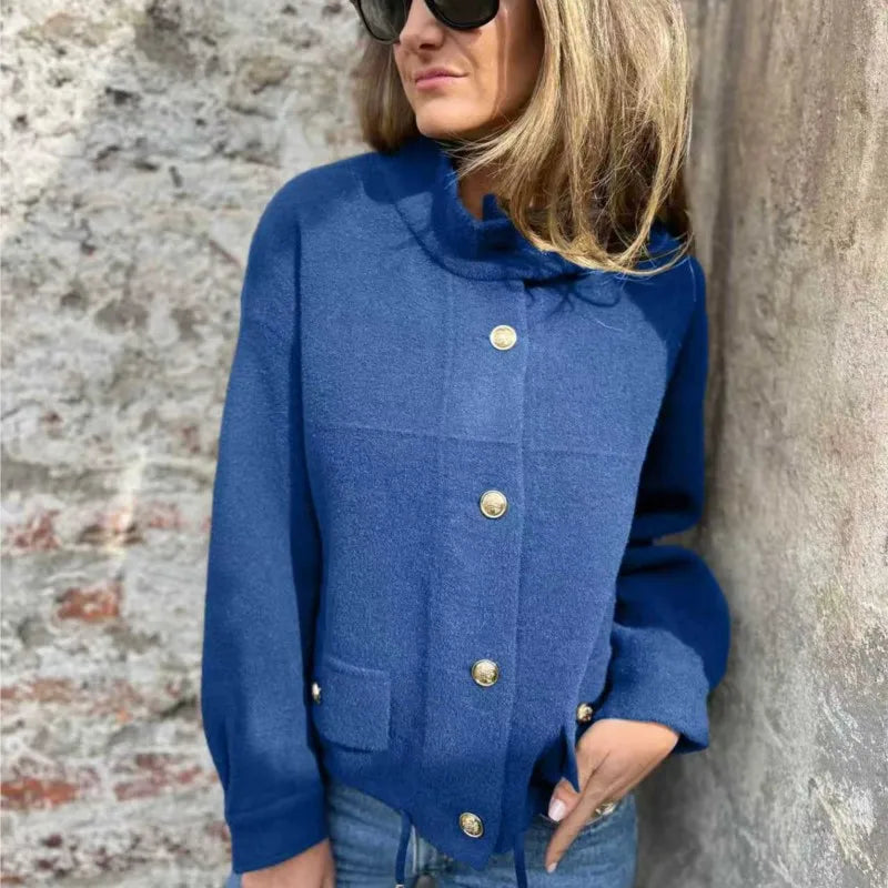 RoyalLine™ Wool Coat with Gold Buttons and High Collar / Style and Comfort in Just the Right Measure!