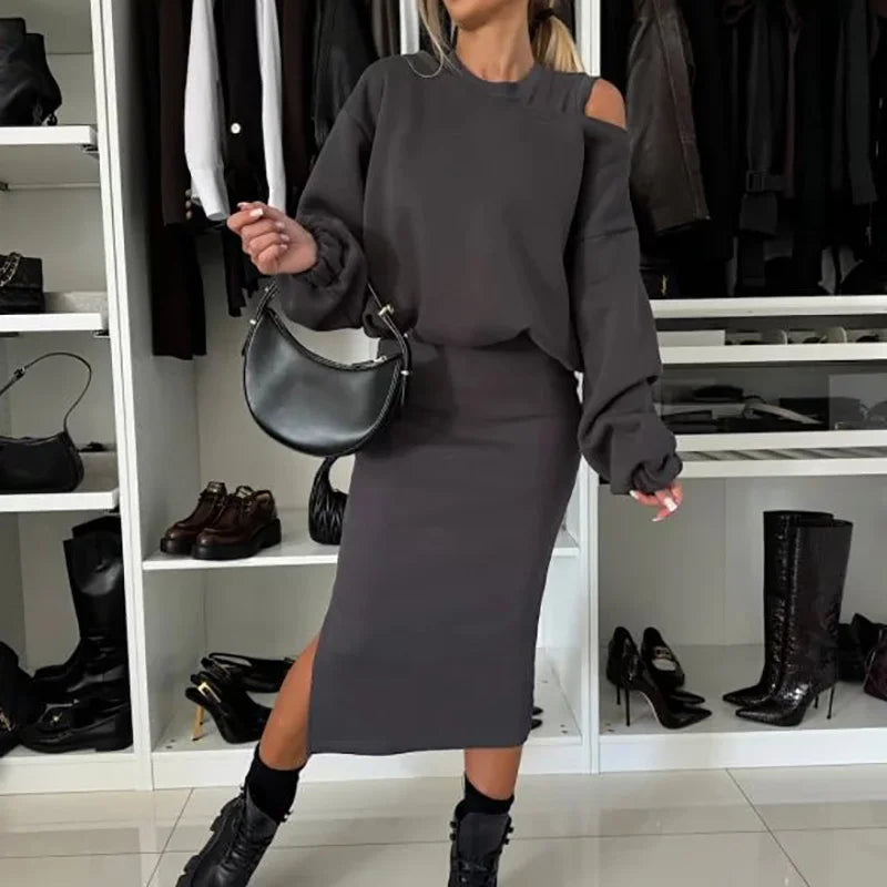 Dualité™ Set with Midi Dress and Overslim Fit Jacket / Contemporary Design that Lengthens and Enchants!
