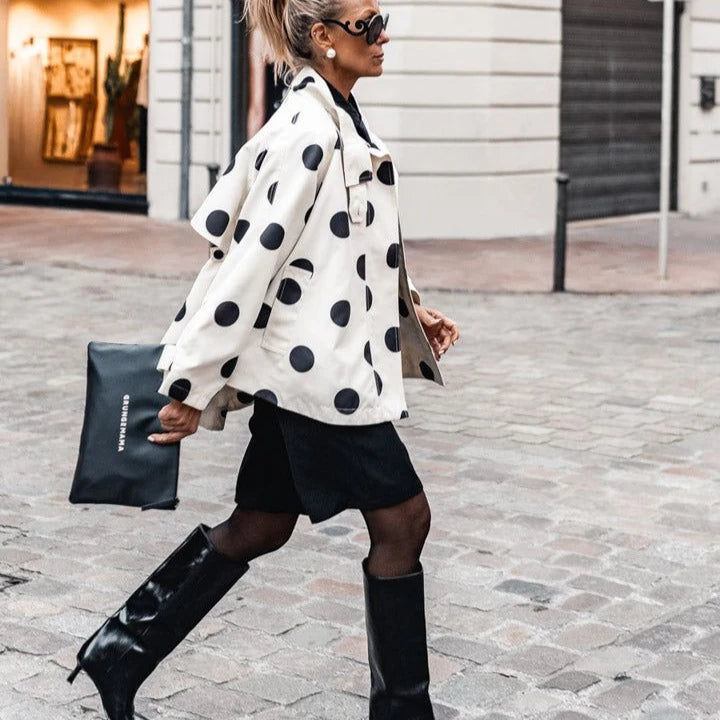 Varenne™ Jacket with Polka Dot Print, High Collar and Relaxed Fit
