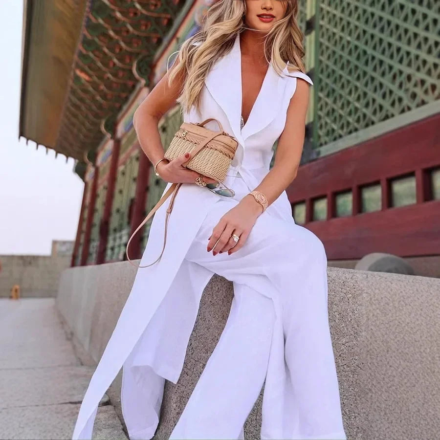 Blanc Luxe™ Set with Long Vest and Straight Trousers with Perfect Fit / High Impact Minimalism for Women of Presence!