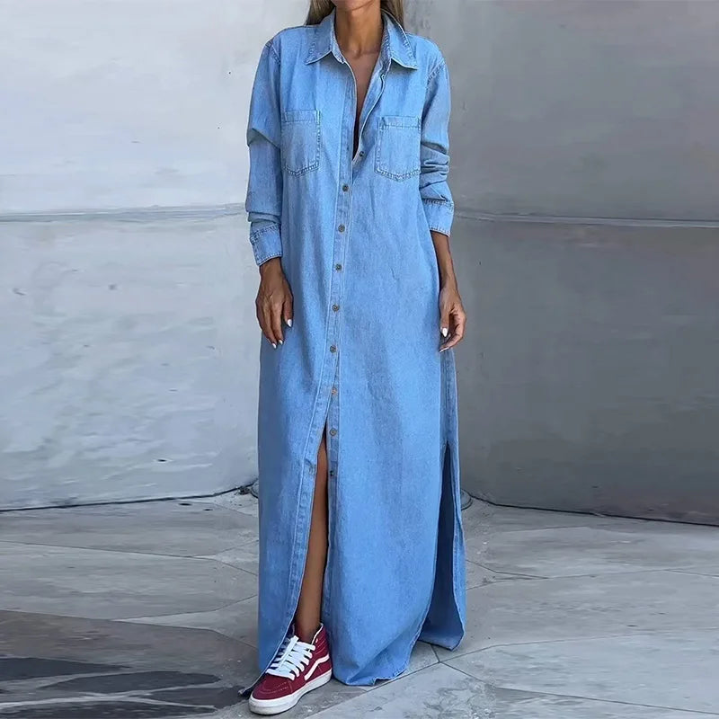 Camden™ Dress in Light Denim Jeans with Front Buttons / The Casual Chic that Walks with You!