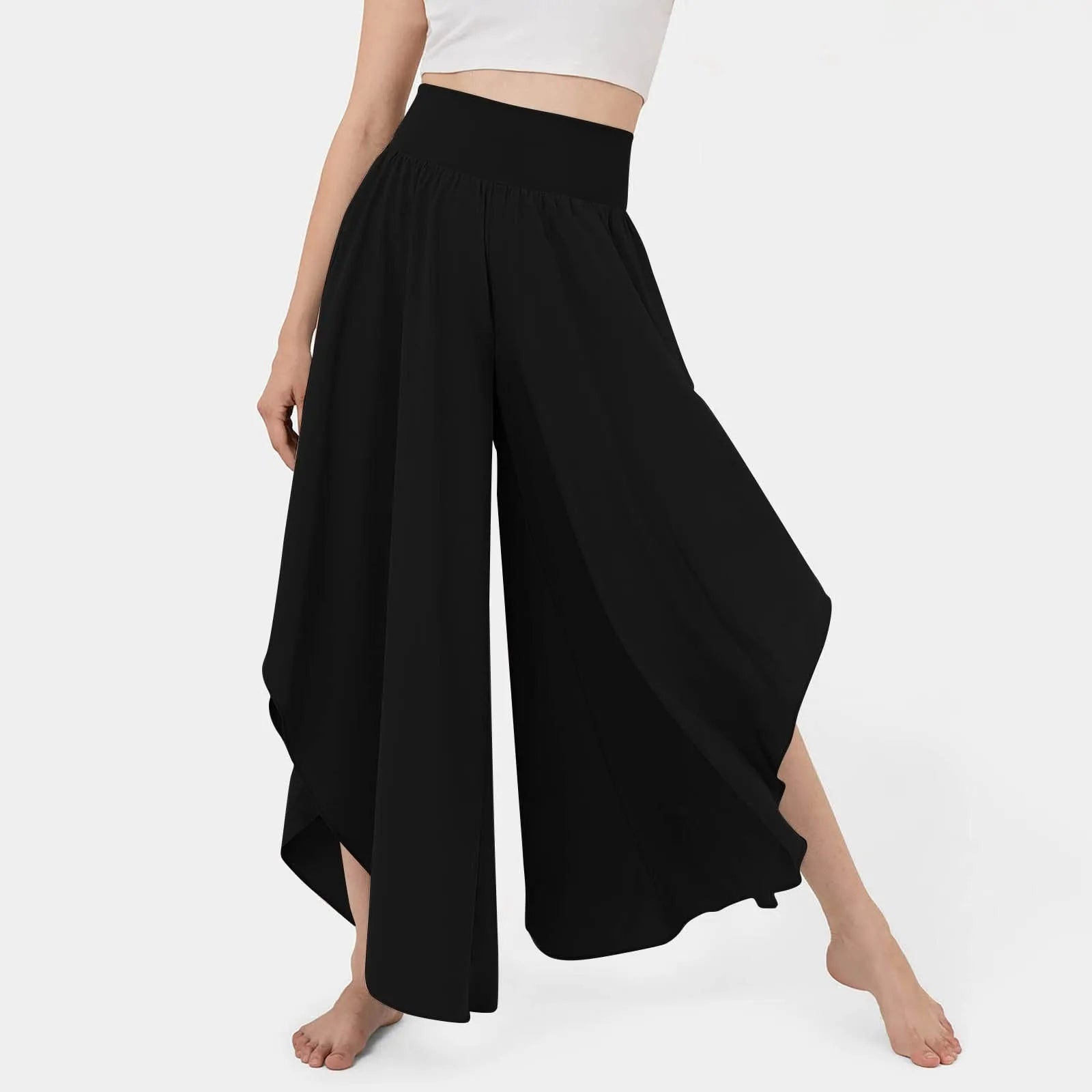 Marvelle™ High-Waisted Wide-Leg Pants with Asymmetrical Cutouts