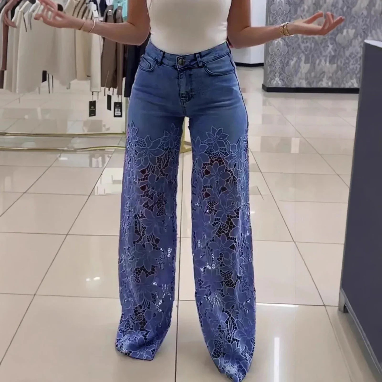 Bethania™ Jeans in Modern Denim with Handcrafted Floral Lace / Casual Chic Style and Comfort for Memorable Looks!