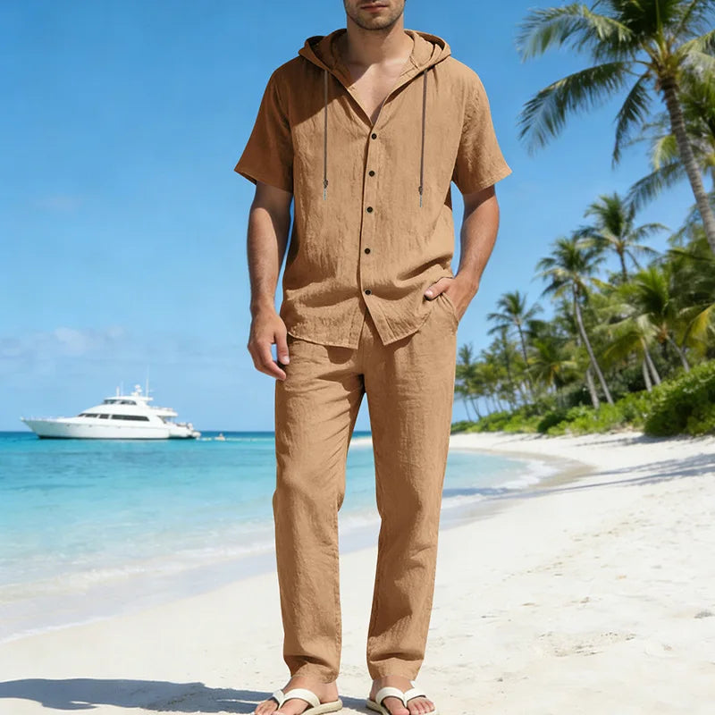Set Sorrento™ in Cotton-Linen with Hooded Shirt and Drawstring Pants
