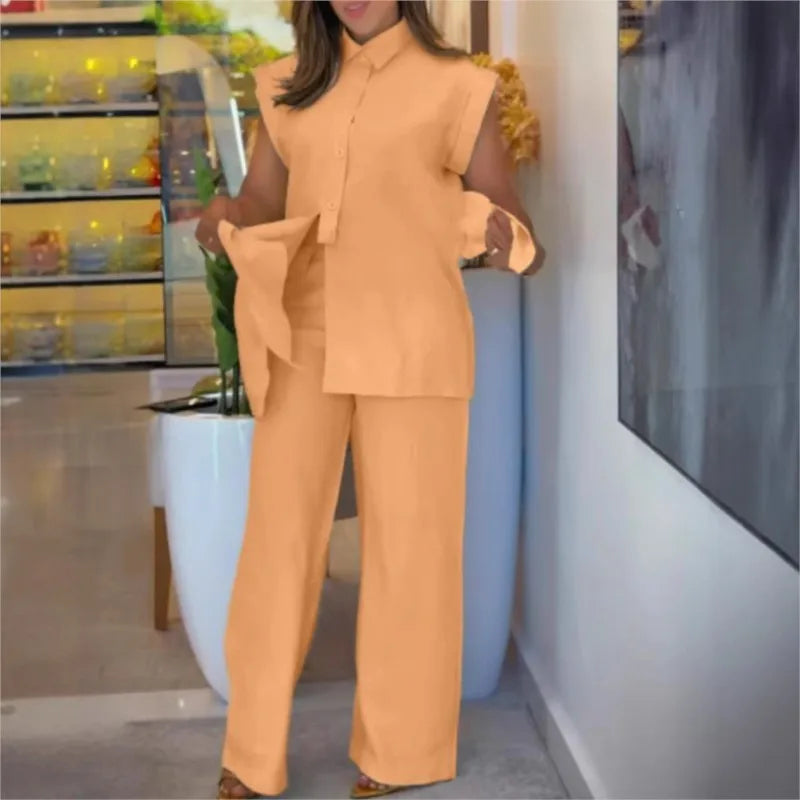 Women's Cotton Blend Set and Shirt with Bow Detail / Contemporary Tailoring with a Feminine Touch of Precision!