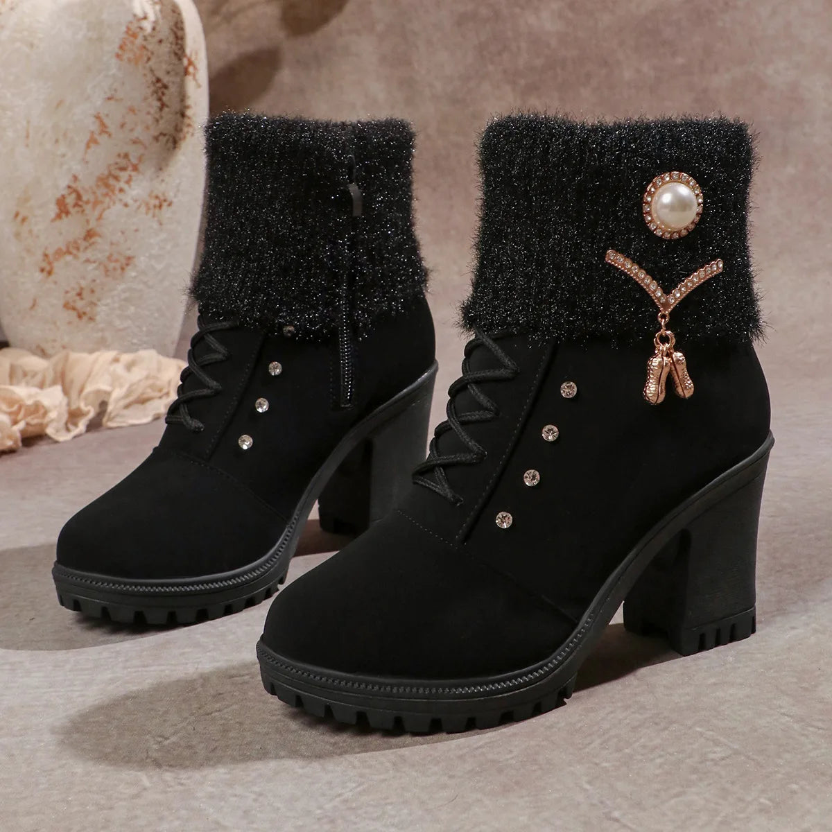 Mirabelle™ Thermal-Lined Boots with Jewel Details and Premium Finish / Elegance and Warmth in Every Step!