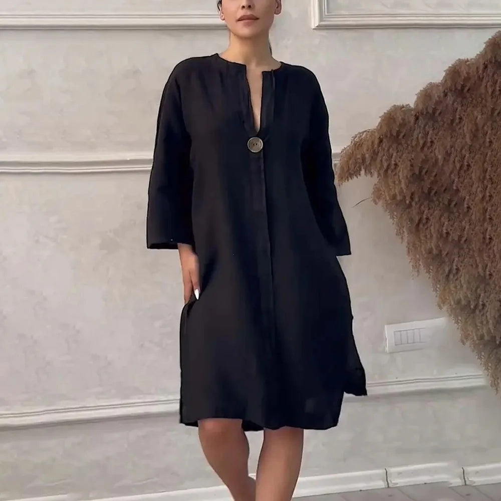 Toronto™ Dress in Cotton Linen with Loose Fit / Tropical Elegance with a Touch of Modern Sophistication!