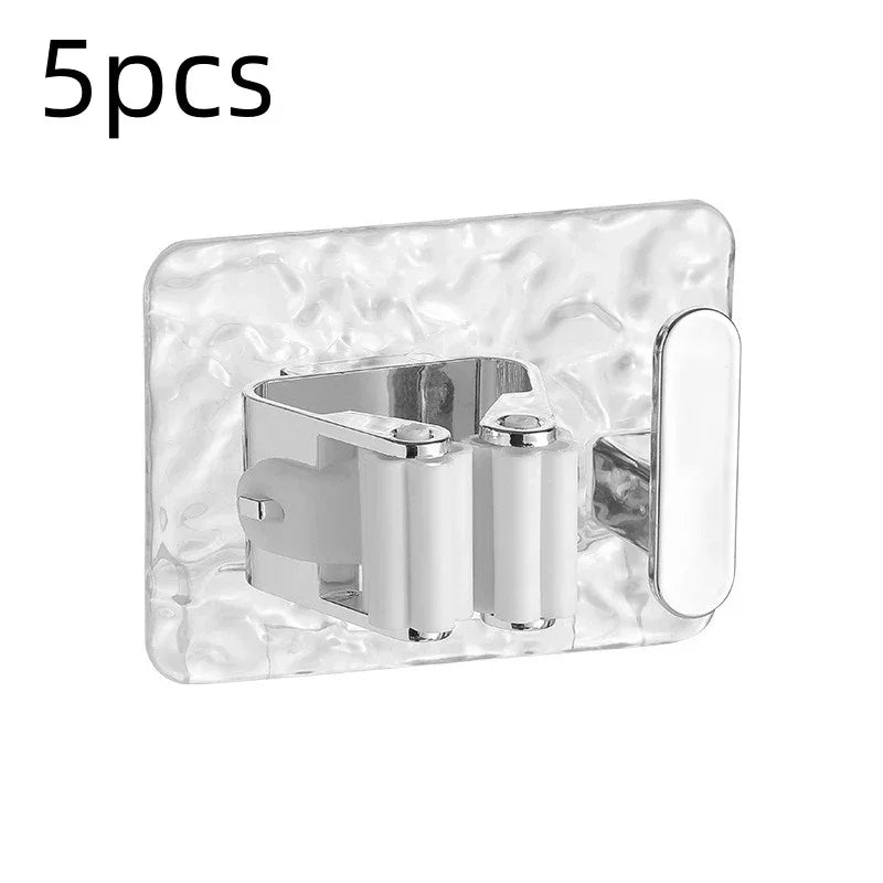 Wall Mounted Mop and Broom Holder – Adhesive Organizer with Extra Hook