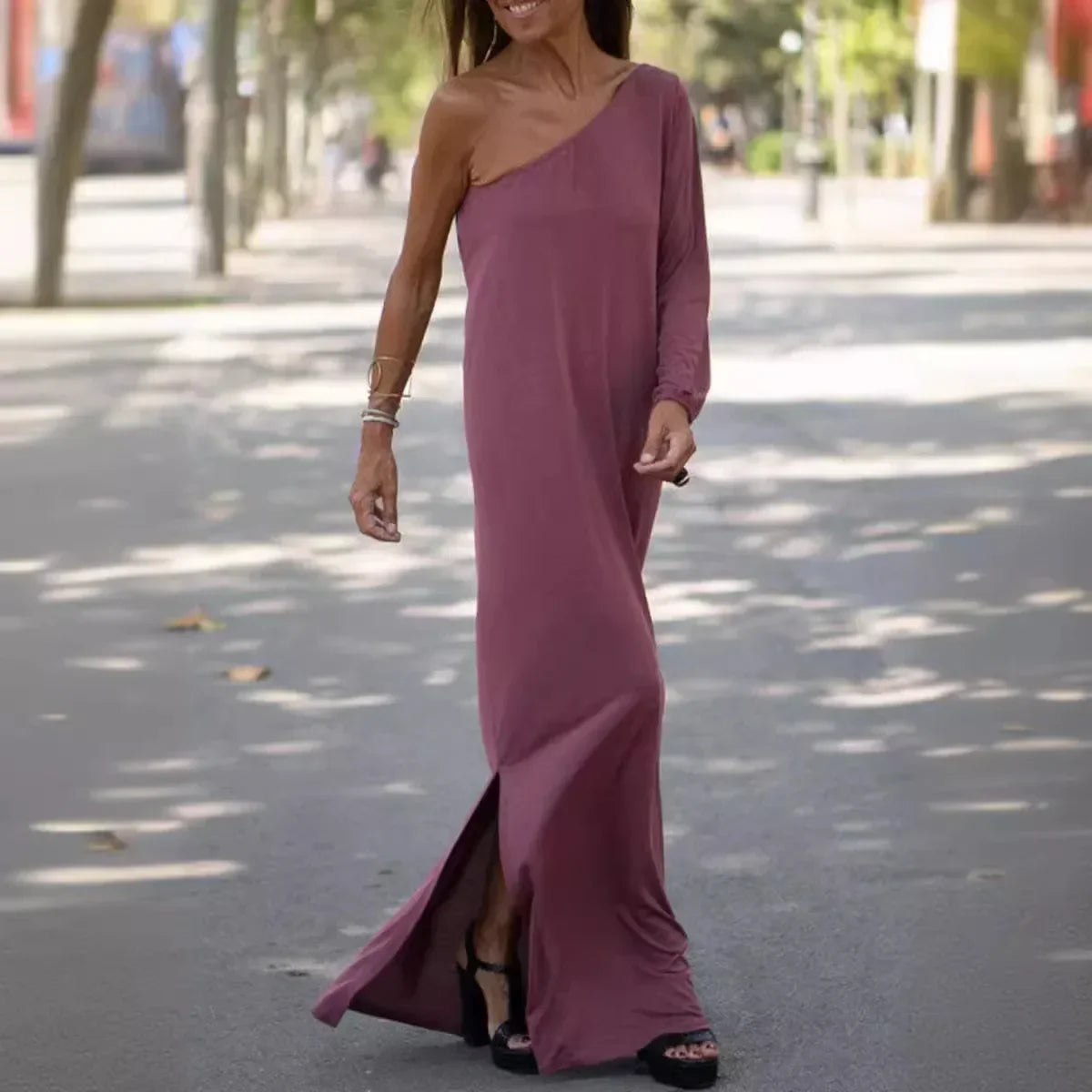 Lily Rose™ Dress with Single Shoulder and Loose Fit / Where Minimalist Comfort Meets Timeless Style!