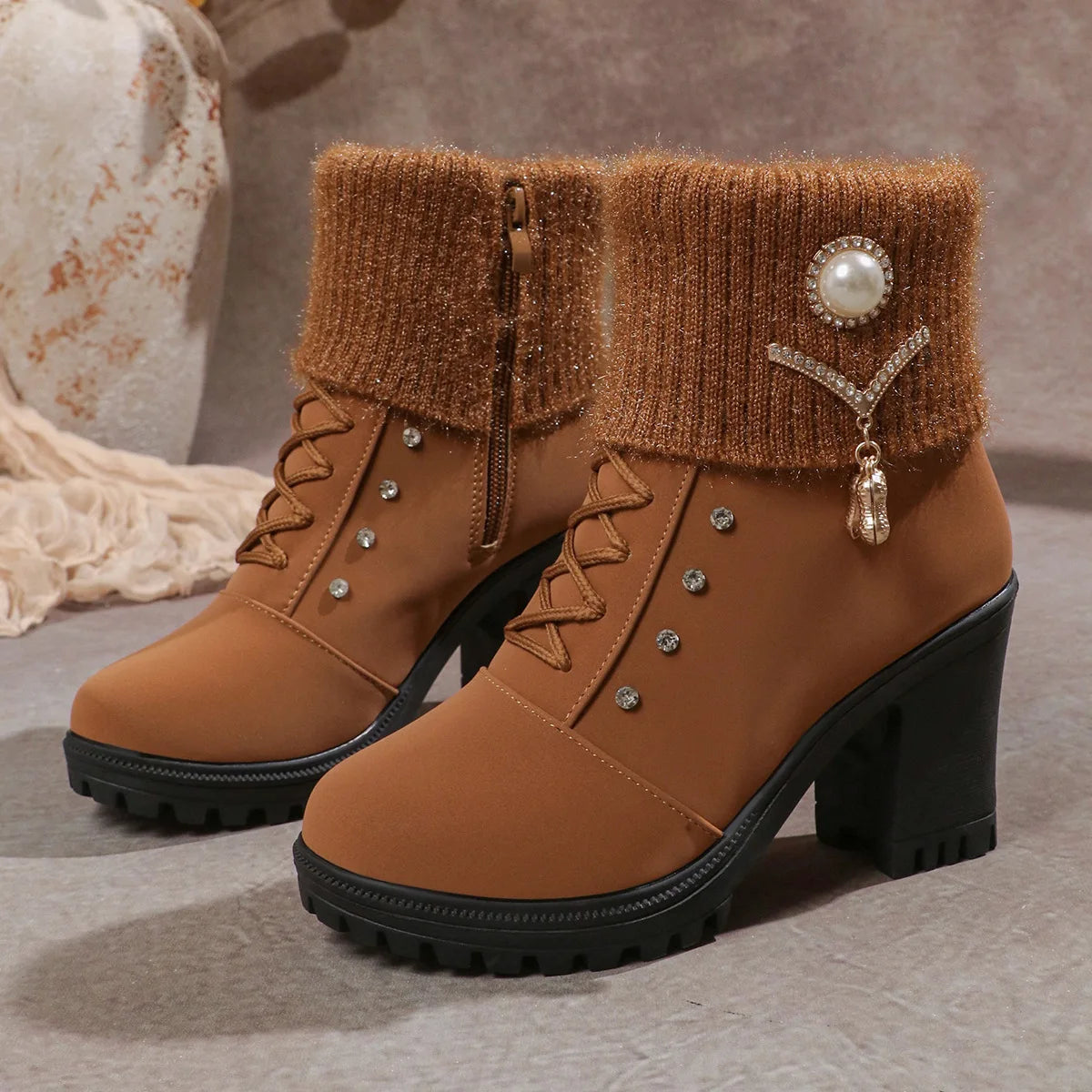 Mirabelle™ Thermal-Lined Boots with Jewel Details and Premium Finish / Elegance and Warmth in Every Step!